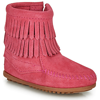 Chaussures Fille Boots Minnetonka DOUBLE FRINGE SIDE ZIP BOOT Rose