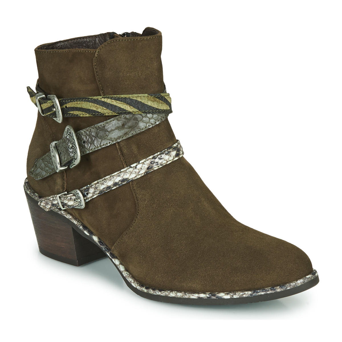 Schuhe Damen Low Boots Regard NAPOLI V3 VELOURS MILITARE Khaki