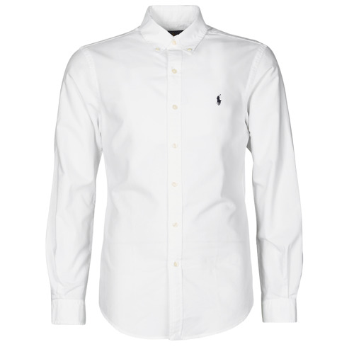 Kleidung Herren Langärmelige Hemden Polo Ralph Lauren CHEMISE CINTREE SLIM FIT EN OXFORD LEGER TYPE CHINO COL BOUTONNE Weiß