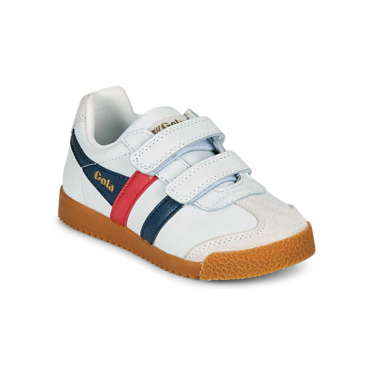 Schuhe Kinder Sneaker Low Gola HARRIER LEATHER VELCRO Weiß / Marineblau / Rot