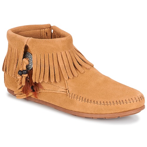 Schuhe Damen Boots Minnetonka CONCHO FEATHER SIDE ZIP BOOT Kamel