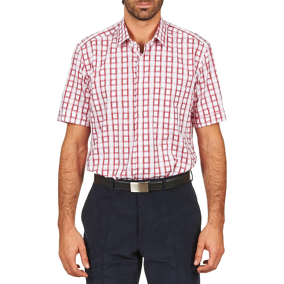 Kleidung Herren Kurzärmelige Hemden Pierre Cardin CH MC CARREAU GRAPHIQUE Weiß / Rot