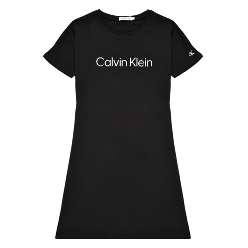 Kleidung Mädchen Kurze Kleider Calvin Klein Jeans INSTITUTIONAL SILVER LOGO T-SHIRT DRESS    