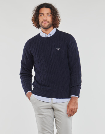 Kleidung Herren Pullover Gant LAMBSWOOL CABLE C-NECK Marineblau