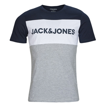 Kleidung Herren T-Shirts Jack & Jones JJELOGO BLOCKING TEE Marineblau / Grau / Weiß