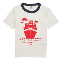 Kleidung Jungen T-Shirts Petit Bateau FOXY Weiß / Marineblau / Rot