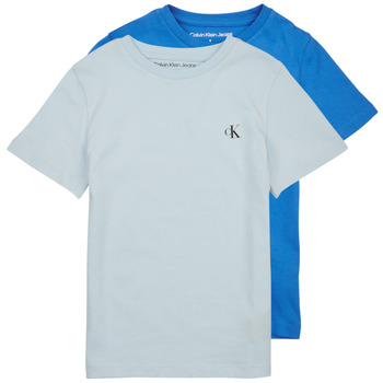 Kleidung Jungen T-Shirts Calvin Klein Jeans PACK MONOGRAM TOP X2 Blau / Blau