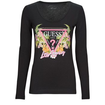 Vêtements Femme T-shirts manches longues Guess LS SN TRIANGLE FLOWERS TEE 