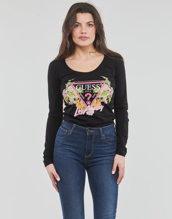 Vêtements Femme T-shirts manches longues Guess LS SN TRIANGLE FLOWERS TEE 