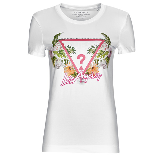 Kleidung Damen T-Shirts Guess SS CN TRIANGLE FLOWERS TEE Weiß