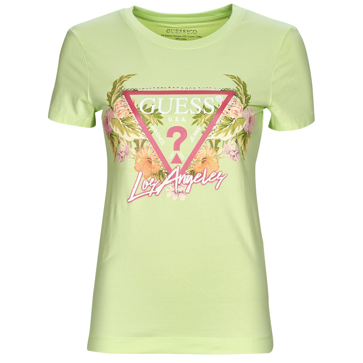 Kleidung Damen T-Shirts Guess SS CN TRIANGLE FLOWERS TEE  
