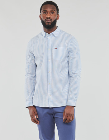 Kleidung Herren Langärmelige Hemden Tommy Jeans TJM ESSENTIAL STRIPE SHIRT Weiß / Blau