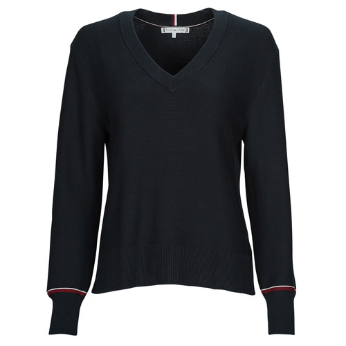Kleidung Damen Sweatshirts Tommy Hilfiger GLOBAL STP V-NK SWEATER Marineblau