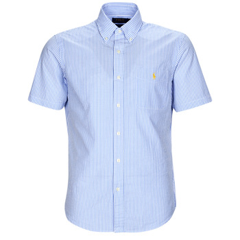 Kleidung Herren Kurzärmelige Hemden Polo Ralph Lauren CHEMISE COUPE DROITE EN SEERSUCKER Blau / Weiß