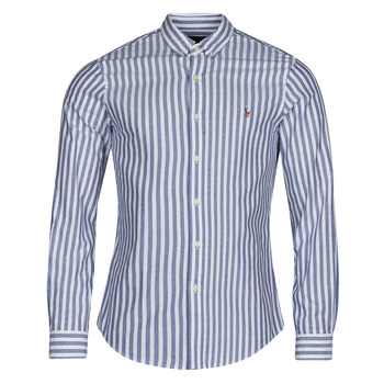 Kleidung Herren Langärmelige Hemden Polo Ralph Lauren CHEMISE COUPE DROITE EN OXFORD Blau / Weiß