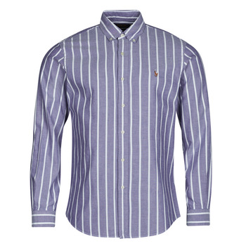 Kleidung Herren Langärmelige Hemden Polo Ralph Lauren CHEMISE COUPE DROITE EN OXFORD Blau / Weiß