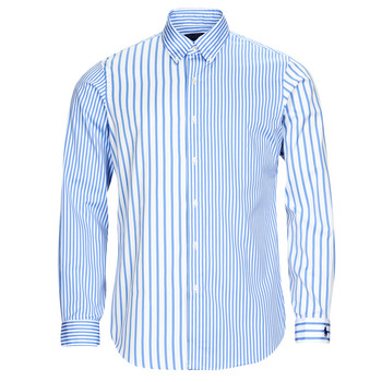 Kleidung Herren Langärmelige Hemden Polo Ralph Lauren CHEMISE AJUSTEE EN POPLINE DE COTON COL BOUTONNE Blau / Weiß