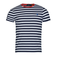 Kleidung Herren T-Shirts Polo Ralph Lauren T-SHIRT AJUSTE EN COTON MARINIERE Marineblau / Weiß / Rot