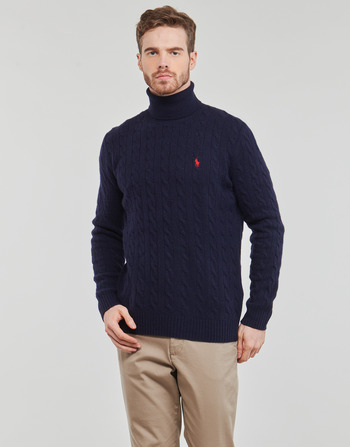 Kleidung Herren Pullover Polo Ralph Lauren PULL COL ROULE EN MAILLE TORSADEE Marineblau