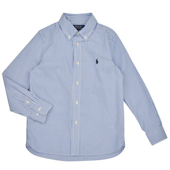 Kleidung Jungen Langärmelige Hemden Polo Ralph Lauren SLIM FIT-TOPS-SHIRT Blau / Weiß