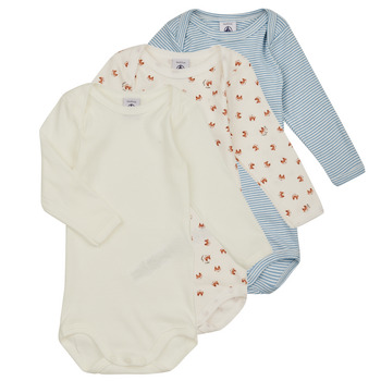 Kleidung Kinder Pyjamas/ Nachthemden Petit Bateau BODY US ML RENARD PACK X3 Weiß / Blau