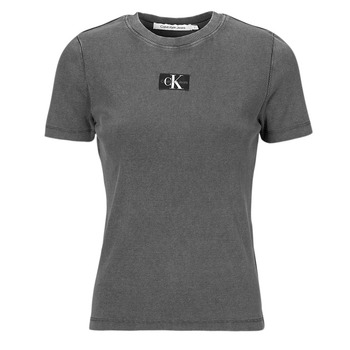 Kleidung Damen T-Shirts Calvin Klein Jeans LABEL WASHED RIB SLIM TEE Grau