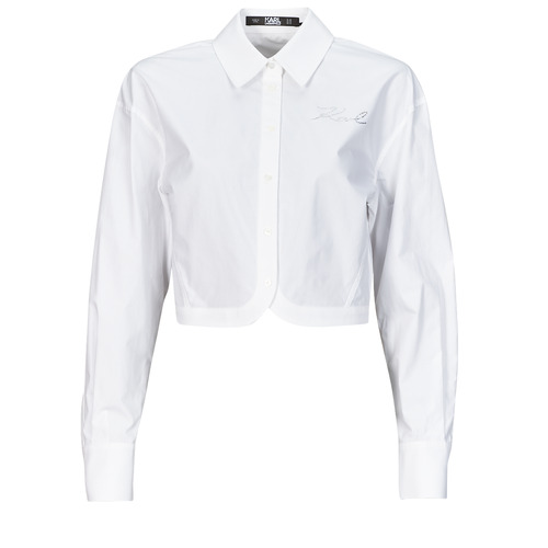 Kleidung Damen Hemden Karl Lagerfeld crop poplin shirt Weiß