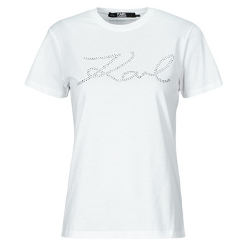Kleidung Damen T-Shirts Karl Lagerfeld rhinestone logo t-shirt Weiß
