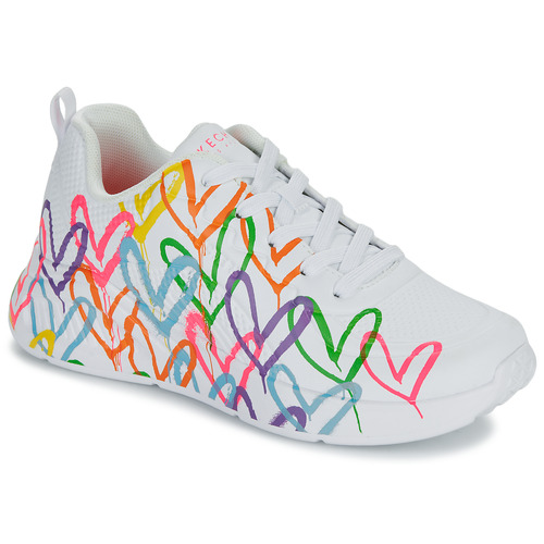 Schuhe Damen Sneaker Low Skechers UNO LITE GOLDCROWN - HEART OF HEARTS Weiß / Bunt