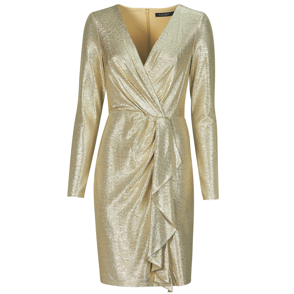 Kleidung Damen Kurze Kleider Lauren Ralph Lauren CINLAIT-LONG SLEEVE-COCKTAIL DRESS Golden