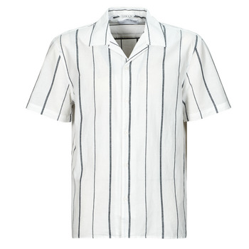 Kleidung Herren Kurzärmelige Hemden Selected SLHRELAXNEW-LINEN Blau / Weiß